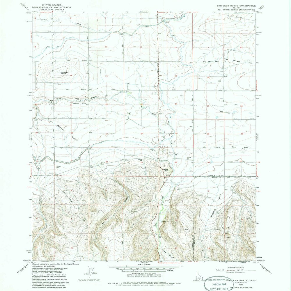 YellowMaps Stricker Butte ID topo map, 1:24000 Scale, 7.5 X 7.5 Minute, Historical, 1979, Updated 1986, 26.8 x 22 in - Tyvek