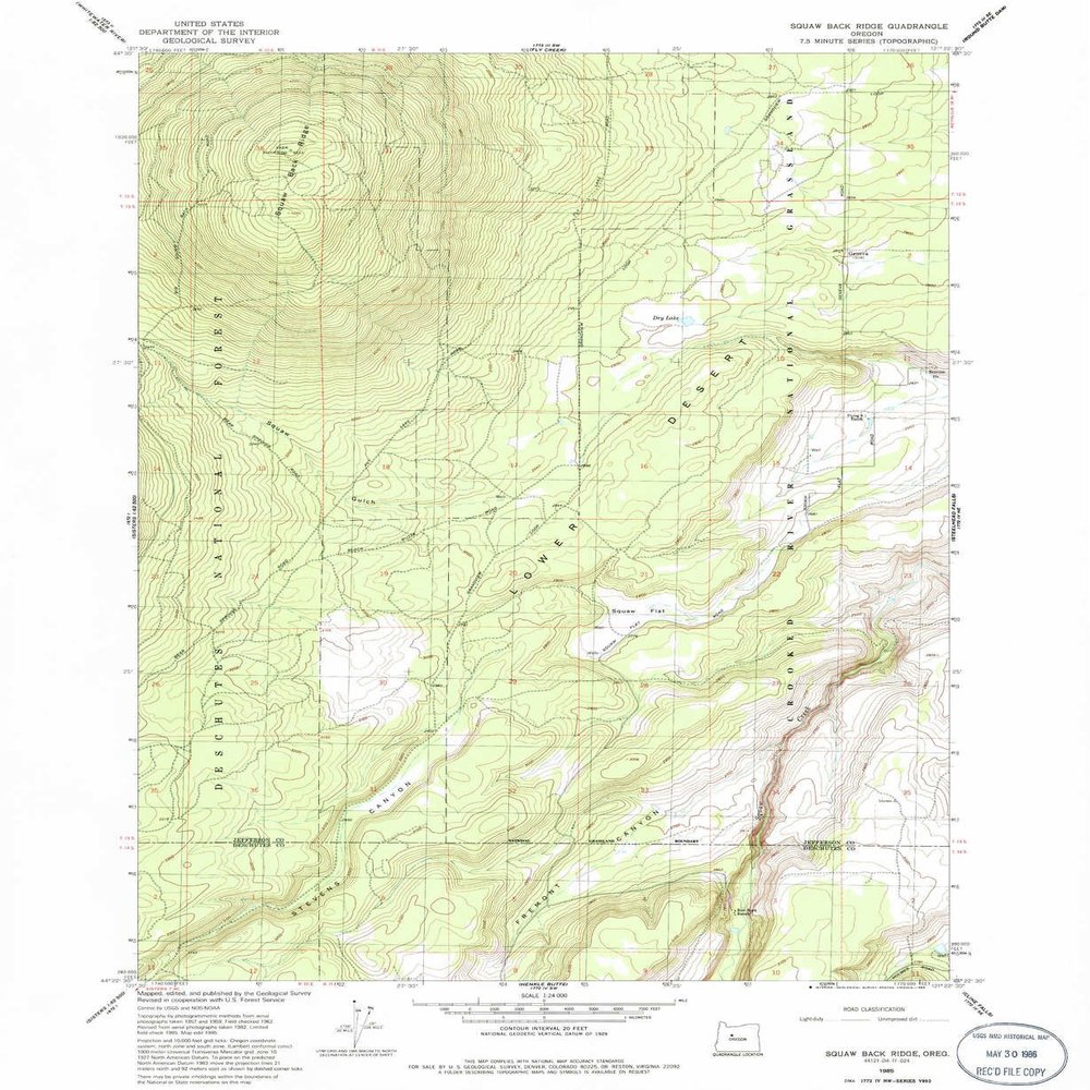 YellowMaps Squaw Back Ridge OR topo map, 1:24000 Scale, 7.5 X 7.5 Minute, Historical, 1985, Updated 1986, 26.8 x 21.9 in - Tyvek