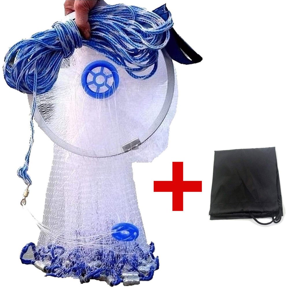 EASY BIG American Fishing Cast Net with Aluminum Frisbee for Bait Trap Fish Dia:7.8ft/9.8ft/11.8ft/13.7ft, 0.8inch Mesh Size (Dia: 11.8FT (Metal Lead))