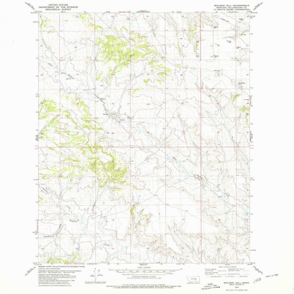 YellowMaps Mailbox Hill MT topo map, 1:24000 Scale, 7.5 X 7.5 Minute, Historical, 1980, Updated 1980, 26.8 x 22 in - Tyvek