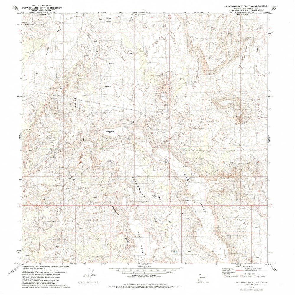 Yellowhorse Flat AZ topo map, 1:24000 Scale, 7.5 X 7.5 Minute, Historical, 1979, Updated 1985, 26.9 x 22 in - Tyvek