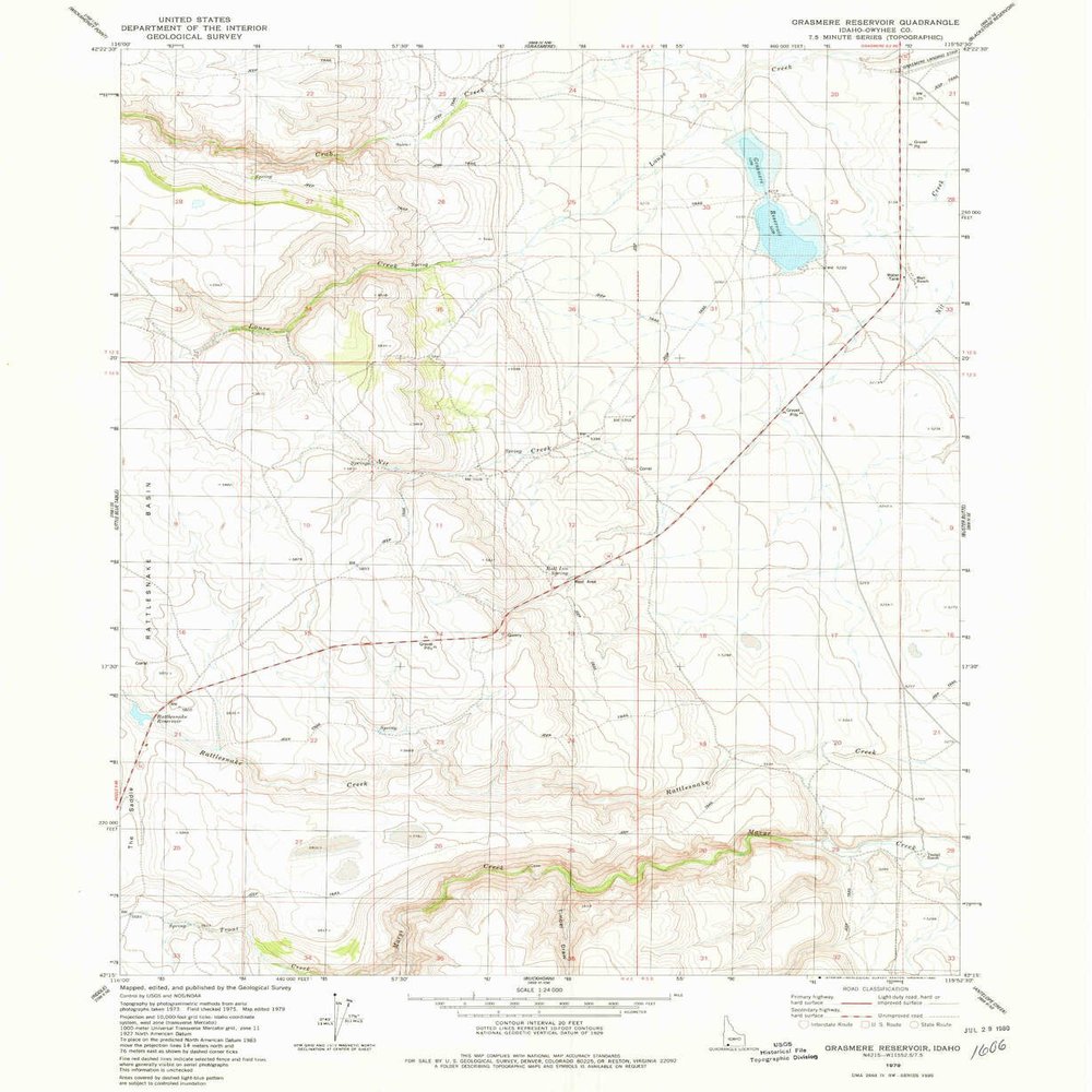 YellowMaps Grasmere Reservoir ID topo map, 1:24000 Scale, 7.5 X 7.5 Minute, Historical, 1979, Updated 1980, 26.9 x 22 in - Tyvek