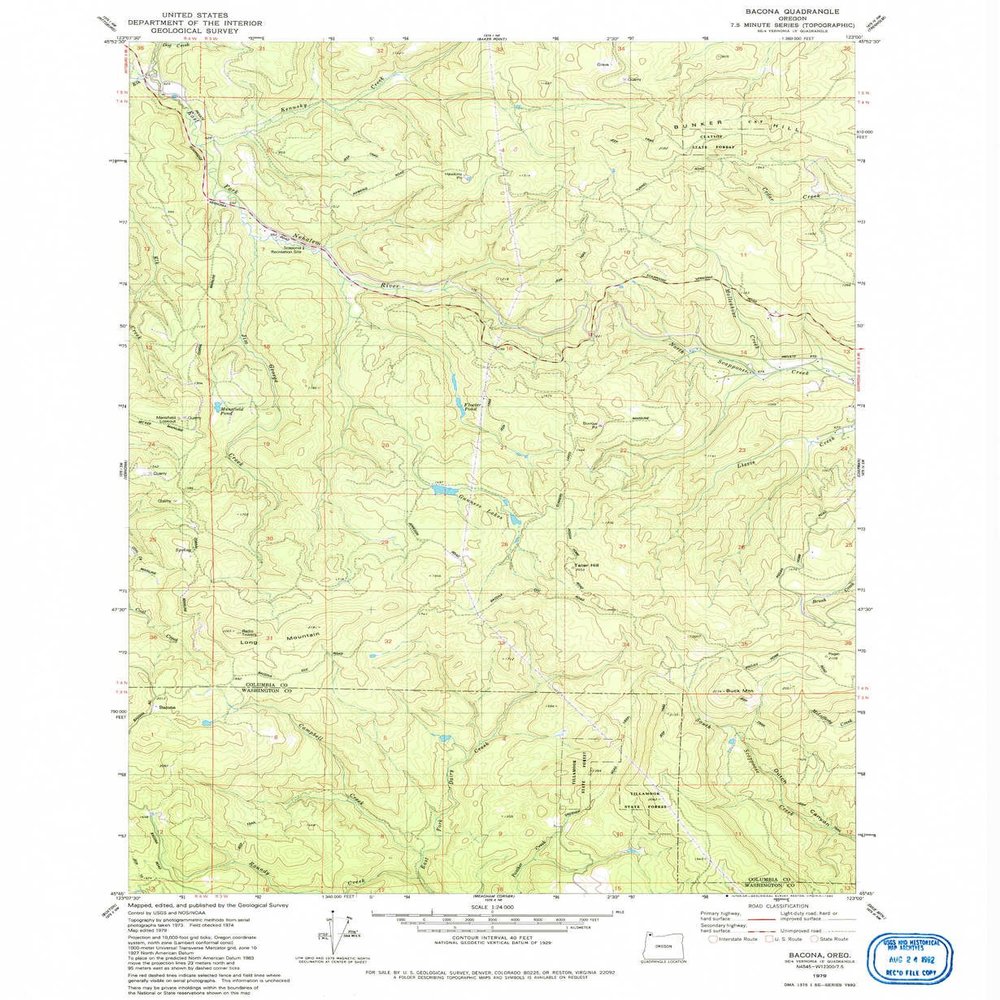 YellowMaps Bacona OR topo map, 1:24000 Scale, 7.5 X 7.5 Minute, Historical, 1979, Updated 1980, 26.8 x 22 in - Tyvek