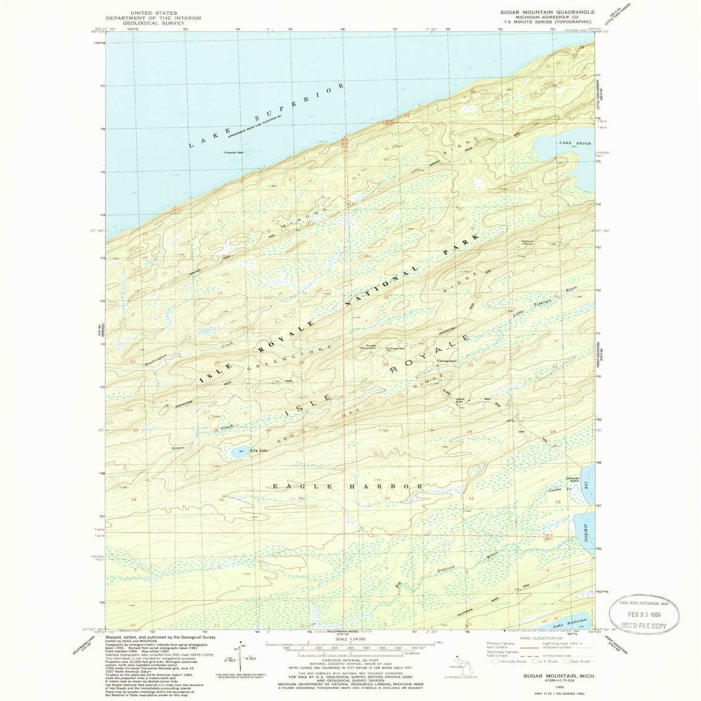 YellowMaps Sugar Mountain MI topo map, 1:24000 Scale, 7.5 X 7.5 Minute, Historical, 1985, Updated 1986, 26.9 x 22.1 in - Tyvek
