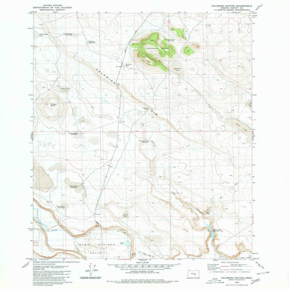 YellowMaps Palomino Buttes OR topo map, 1:24000 Scale, 7.5 X 7.5 Minute, Historical, 1980, Updated 1980, 26.8 x 21.9 in - Tyvek