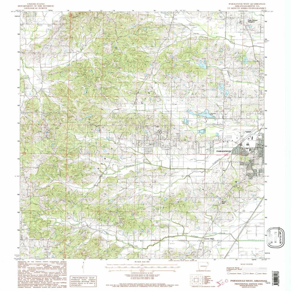 YellowMaps Paragould West AR topo map, 1:24000 Scale, 7.5 X 7.5 Minute, Historical, 1984, Updated 1998, 26.7 x 21.9 in - Tyvek