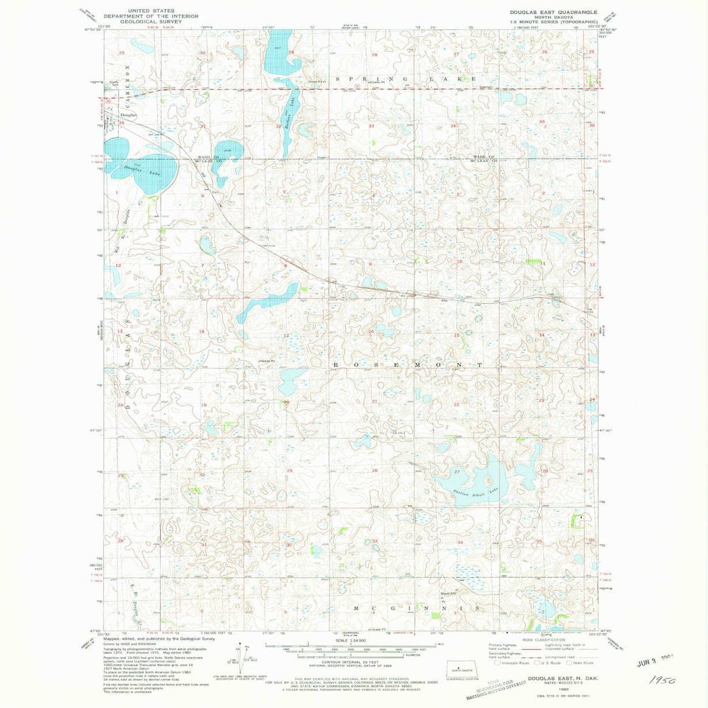 YellowMaps Douglas East ND topo map, 1:24000 Scale, 7.5 X 7.5 Minute, Historical, 1980, Updated 1981, 27 x 22.1 in - Tyvek
