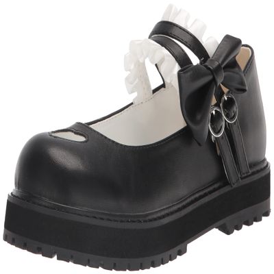Lorie & Knight Japanese Sweet Lolita Heart Shaped Maid Cosplay Platform Mary Jane Flat Shoes Black