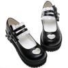Lorie & Knight Japanese Sweet Lolita Heart Shaped Maid Cosplay Platform Mary Jane Flat Shoes Black view 2