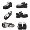Lorie & Knight Japanese Sweet Lolita Heart Shaped Maid Cosplay Platform Mary Jane Flat Shoes Black view 3