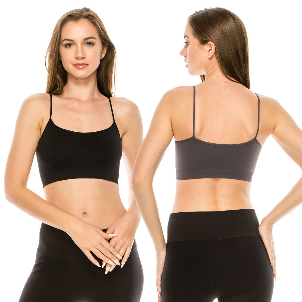 Kurve American Made Basic Crop Tank Top Bra Cami, UV Protective Fabric UPF 50+ (Made with Love in The USA), Black-Charcoal, Medium/Large