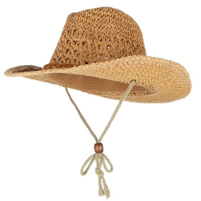 GEMVIE Baby Toddler Kids Sun Straw Western Cowboy Hat Wide Brim with Chin Strap (Khaki)