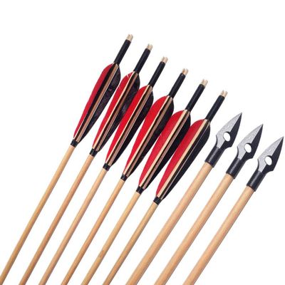 MILAEM 6 pcs 31" Traditional Archery Wooden Arrows Handmade Wood Shaft with 5 inch Turkey Feather and Broadheads for Recurve Bow or Longbow (Color 2)