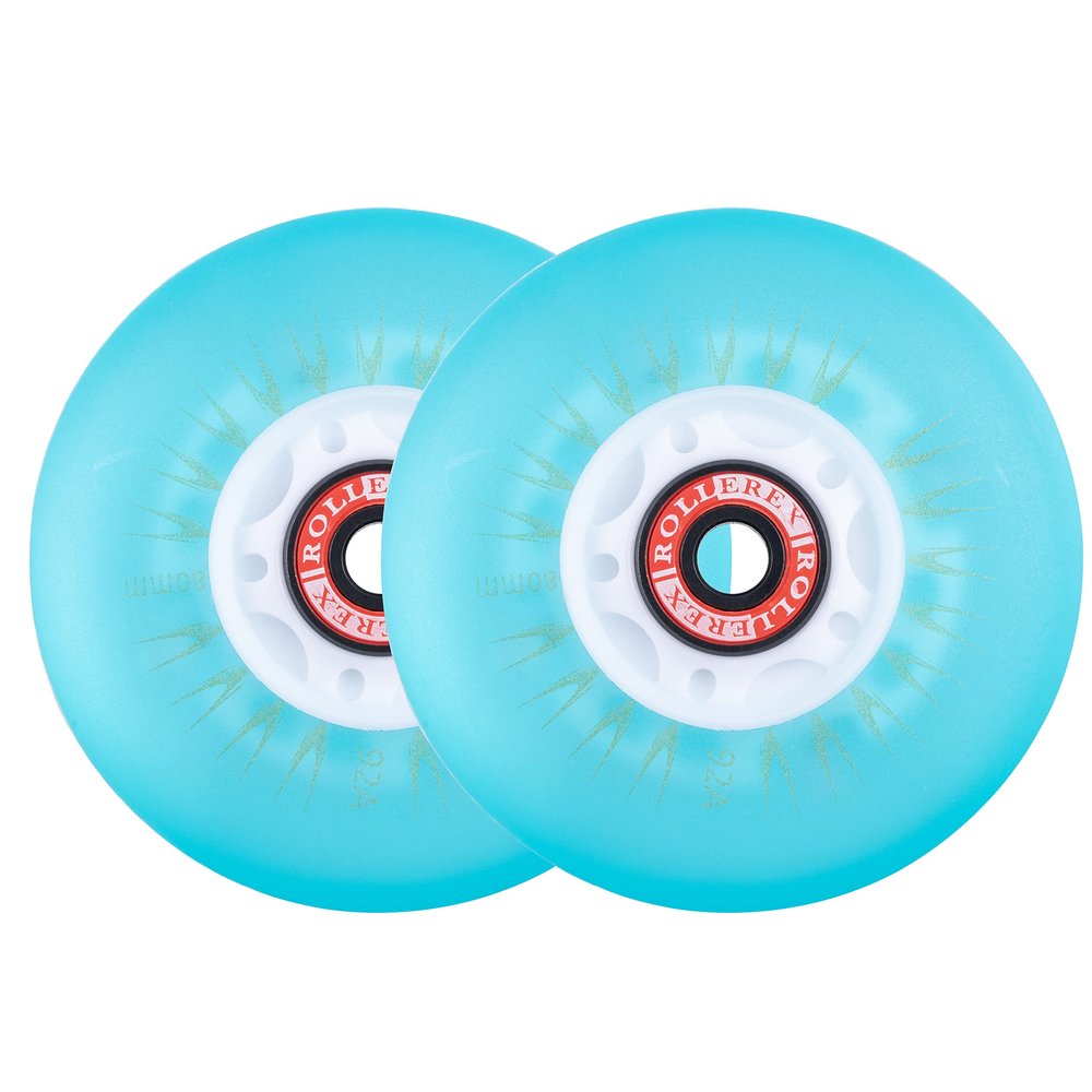 Rollerex Glowrider 92A Inline Skate Wheels w/Built-in Magnetic LED Lights & Incl. Bearings Light-Up Wheels for Roller Blades, Scooters, More (2-Pack) (Eternal Blue, 80mm)