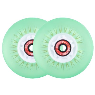 Rollerex Glowrider 92A Inline Skate Wheels w/Built-In Magnetic LED Lights & Incl. Bearings Light-Up Wheels for Roller blades, Scooters, More (2-Pack) (Blasted Green, 72mm)