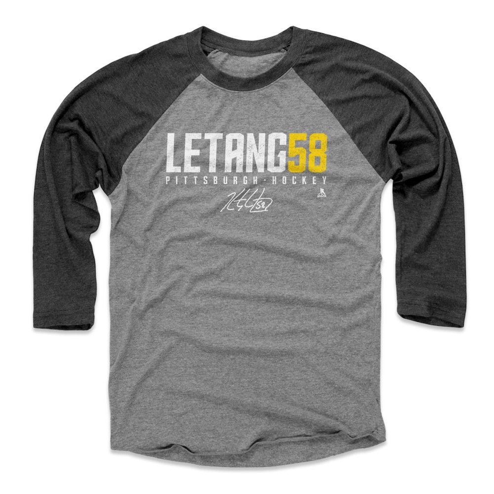 500 LEVEL Kris Letang Tee Shirt (Baseball Tee, X-Large, Black/Heather Gray) - Pittsburgh Raglan Tee - Kris Letang Letang58 W WHT