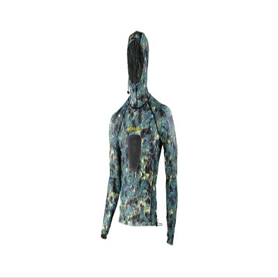 Tilos Camouflage 5.5oz Spearfishing UPF 50+ Rash Guard w/Hood (Padded Green Camo, Small)