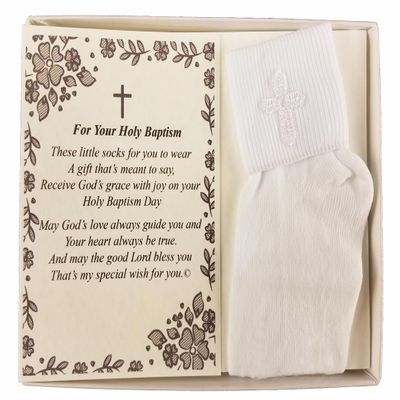 Wedding Collectibles Baptism Keepsake Gift Poetry Baby Boy Socks with Embroidered Cross Design (Size: Age 1-2)