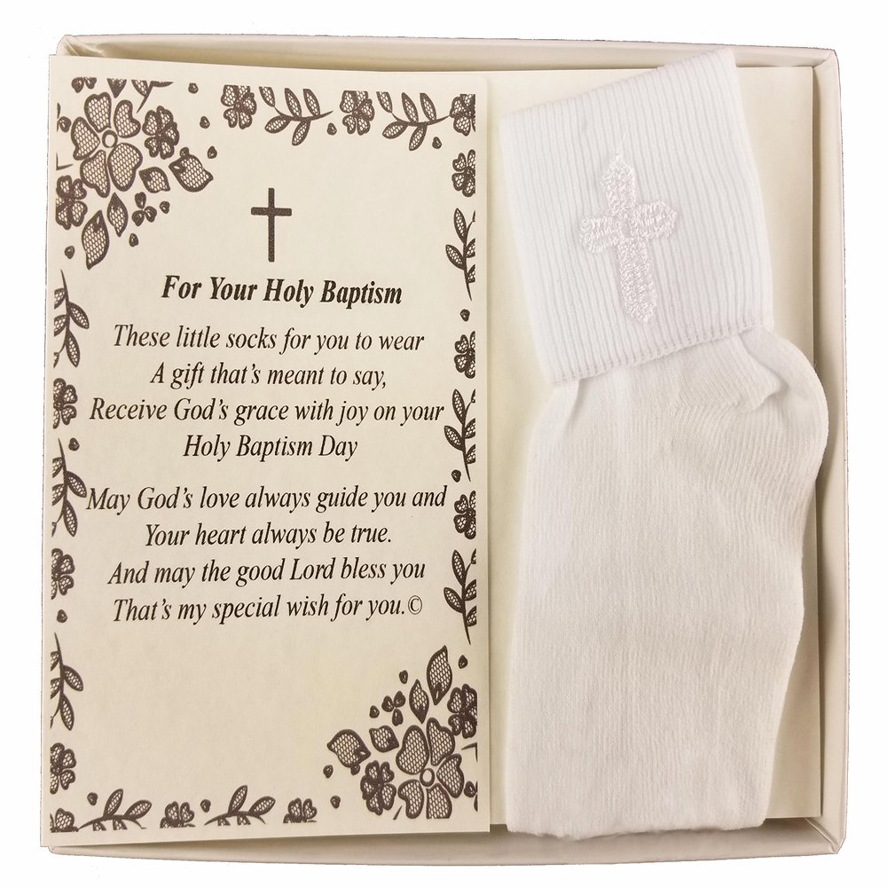 Wedding Collectibles Baptism Keepsake Gift Poetry Baby Boy Socks with Embroidered Cross Design (Size: Age 1-2)