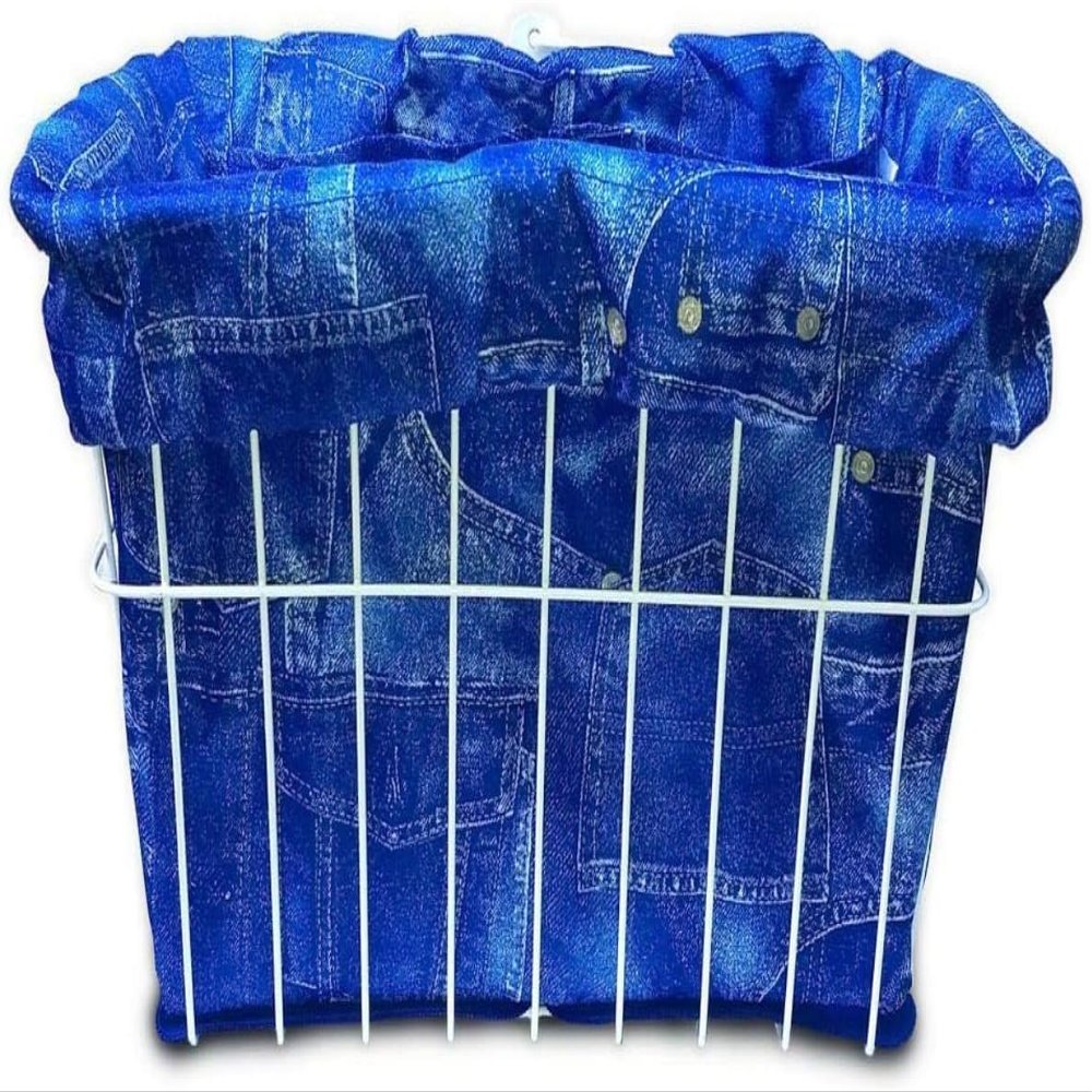 Bike Basket Liner Waterproof, Universal Fit for Most Bike Baskets, Stylish 2in1Tote, Bike Basket Cover, EBiKE Front Wire Or Wicker Bike Baskets Fits Up to 15x12x10 (Blue Jean Print)