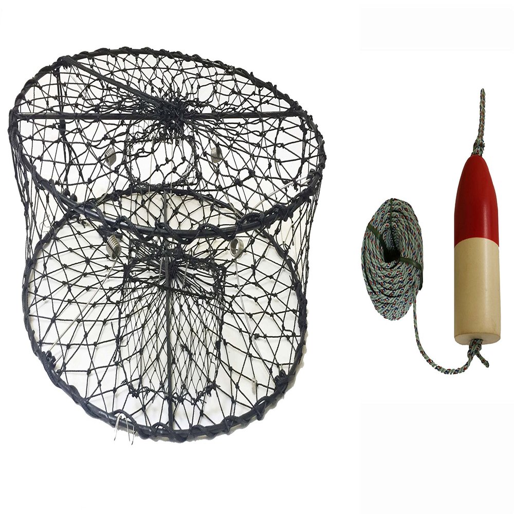 KUFA CT50 Sports Foldable Crab Trap with 14" Red/White Bullet Floats & 1/4" x100' Lead Core Sinking Line Combo (CT50+FQL103)