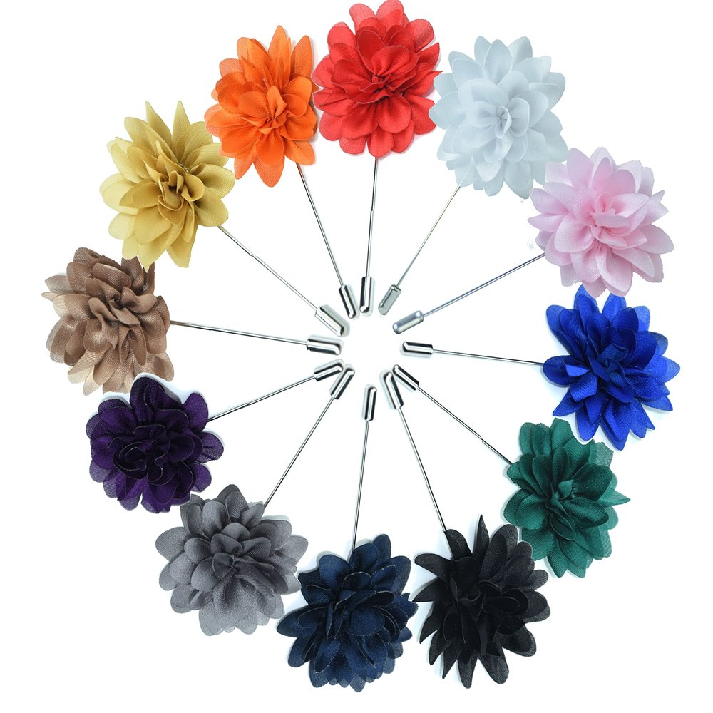 12PCS Flower Men's Lapel Pins Handmade Flower Lapel Pin Boutonniere Pin for Suit Wedding Groom