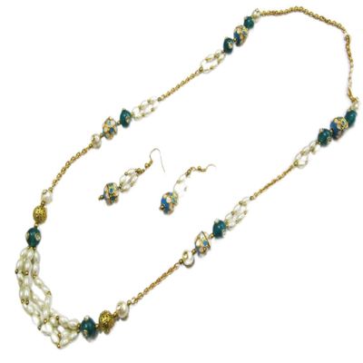 Eminent Beautiful Designer Rosary beaded necklace Set, Multi Layered India Fashion Jewelry Set, Stylish handmade Pearl Jewelry, Kundan Polki Art.
