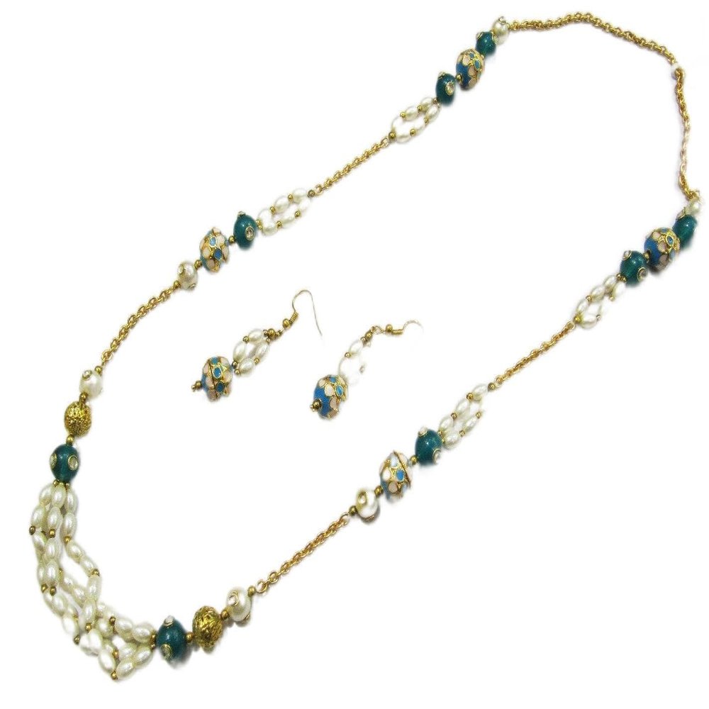 Eminent Beautiful Designer Rosary beaded necklace Set, Multi Layered India Fashion Jewelry Set, Stylish handmade Pearl Jewelry, Kundan Polki Art.