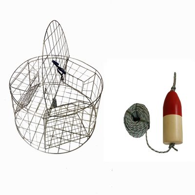 KUFA Stainless Steel Round Crab Trap with sacrificial Anode Zinc & 5/16" x100' Lead Core Rope with 5" x 11'' Red/White Float Combo (CT120+FWL100+ZIN1)