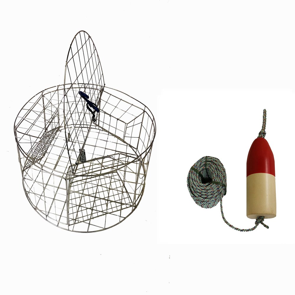 KUFA Stainless Steel Round Crab Trap with sacrificial Anode Zinc & 5/16" x100' Lead Core Rope with 5" x 11'' Red/White Float Combo (CT120+FWL100+ZIN1)