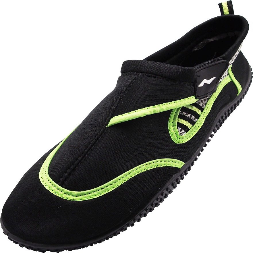 NORTY - Young Mens Skeletoe Aqua Water Shoes for Pool Beach, Surf, Snorkeling, Exercise Slip on Sock, Black, Lime 40312-10B(M) US