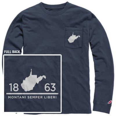 LEAGUE&CO West Virginia Vintage Wash Long Sleeve Pocket Tee-Spring Navy-Medium