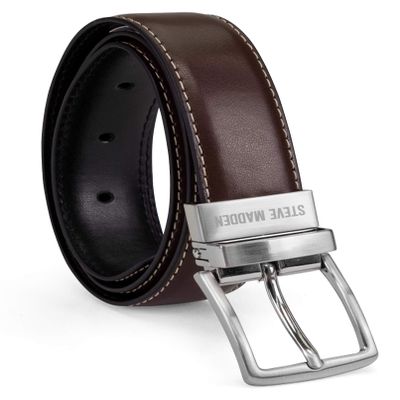 Steve Madden Boys' Reversible Belt for Kids, Brown/Black, Large