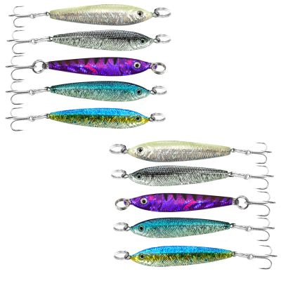 10pcs 1oz Fishing Metal Mega Live Bait Jig with a Super Sharp Treble Hook 5-Color Set Realistic 3D Eyes Quality Holographic Finish