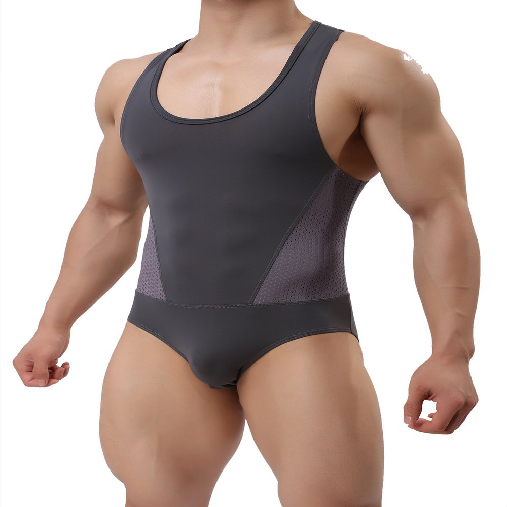 BRAVE PERSON Mens Fitness Sports Jumpsuits Swimsuit Yoga Bodysuit Jumper Vest (S / 26-29, 2241 Gray)