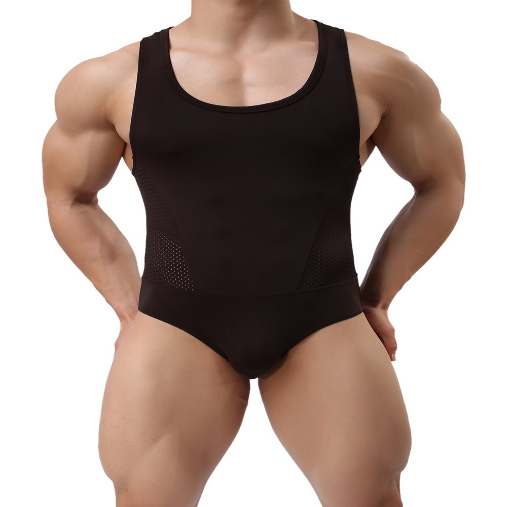 BRAVE PERSON Mens Fitness Sports Jumpsuits Swimsuit Yoga Bodysuit Jumper Vest (L / 31-34, 2241 Coffee)