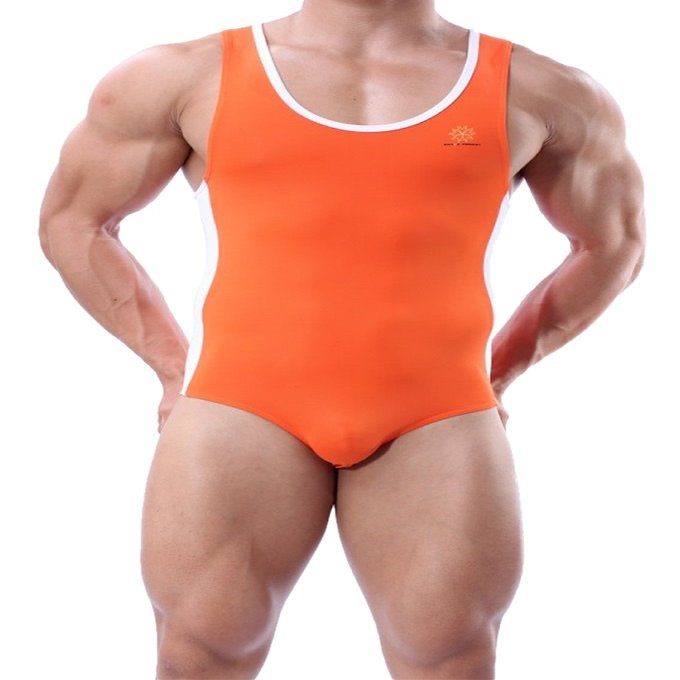 BRAVE PERSON Mens Fitness Sports Jumpsuits Swimsuit Yoga Bodysuit Jumper Vest (S / 26-29, 2225 Orange)