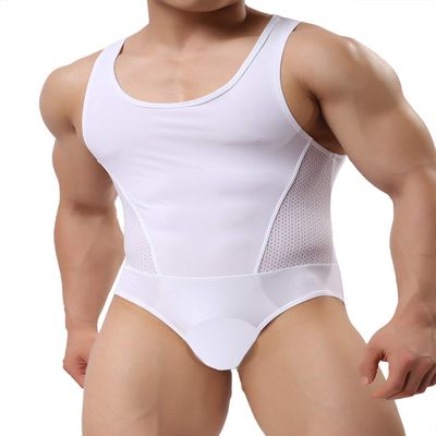 BRAVE PERSON Mens Fitness Sports Jumpsuits Swimsuit Yoga Bodysuit Jumper Vest (XL / 34-38, 2241 White)