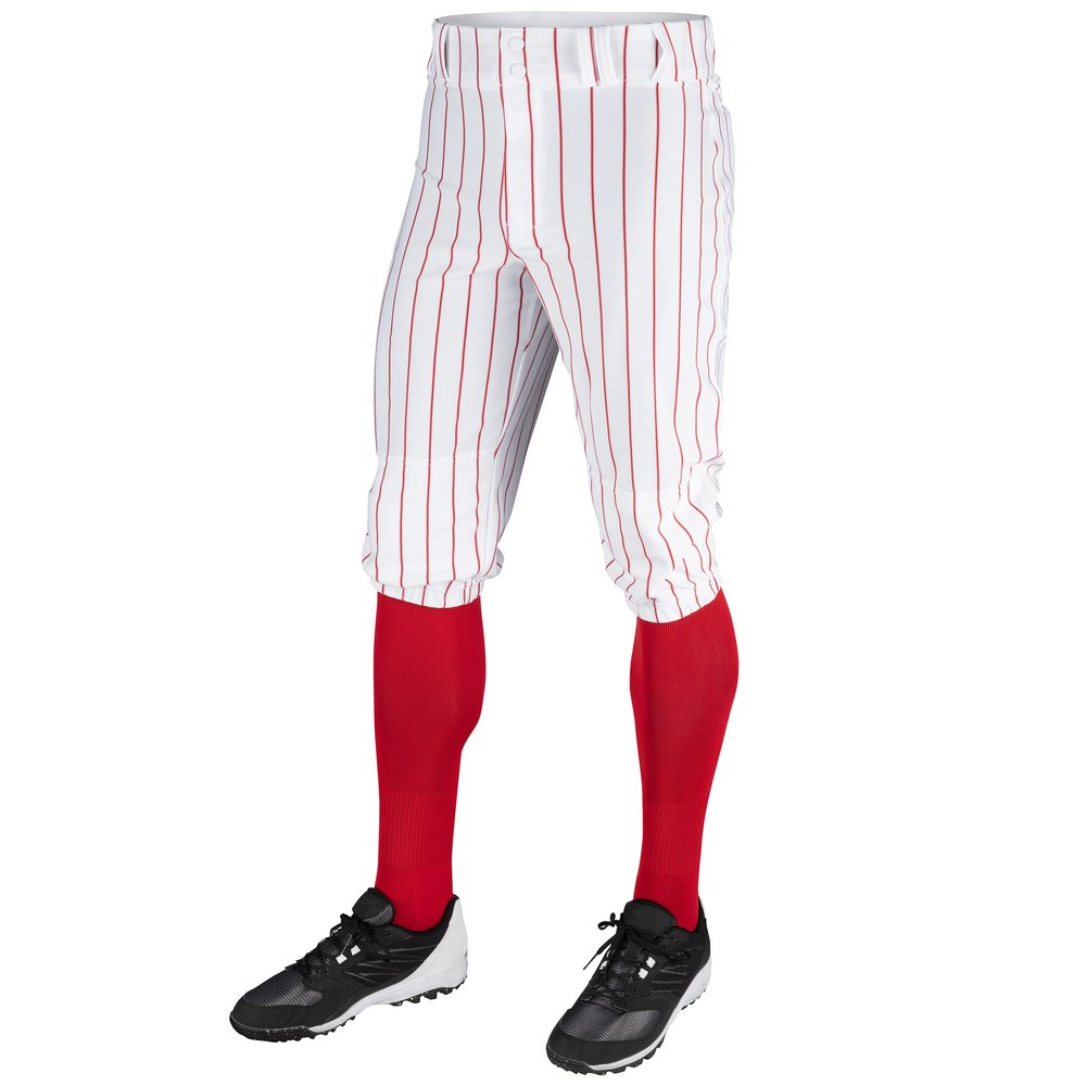 CHAMPRO boys Classic Youth Triple Crown Pinstripe Polyester Baseball Knicker, White, Scarlet, Large US