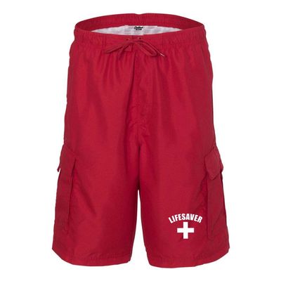 Lifeguard Striped Swim Trunks Shorts for Lifeguards and Pool Staff YMCA Men's Medium Red