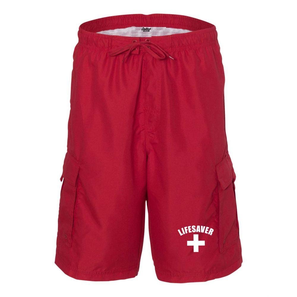 Lifeguard Striped Swim Trunks Shorts for Lifeguards and Pool Staff YMCA Men's Medium Red