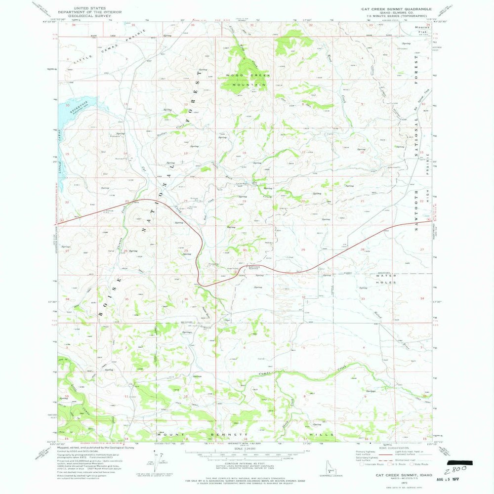 YellowMaps Cat Creek Summit ID topo map, 1:24000 Scale, 7.5 X 7.5 Minute, Historical, 1973, Updated 1977, 26.8 x 22 in - Tyvek