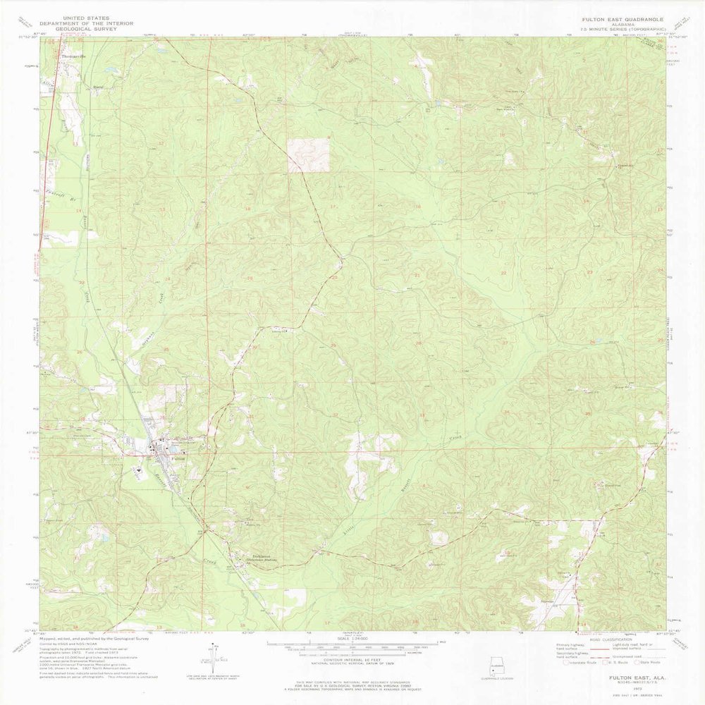 Fulton East AL topo map, 1:24000 Scale, 7.5 X 7.5 Minute, Historical, 1973, Updated 1977, 27 x 21.8 in - Tyvek