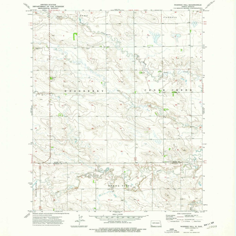 YellowMaps Warnke Hill ND topo map, 1:24000 Scale, 7.5 X 7.5 Minute, Historical, 1973, Updated 1976, 27 x 22.1 in - Tyvek