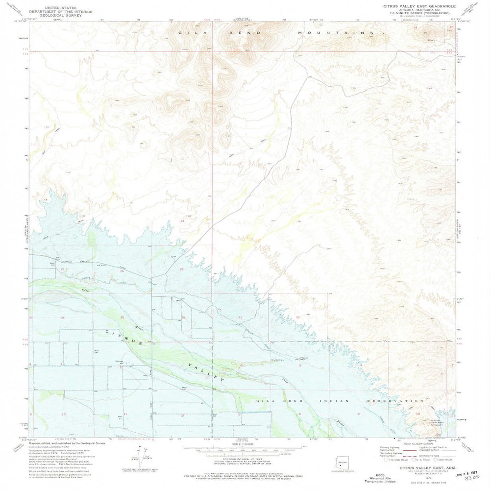 Citrus Valley East AZ topo map, 1:24000 Scale, 7.5 X 7.5 Minute, Historical, 1973, Updated 1977, 26.8 x 22 in - Tyvek