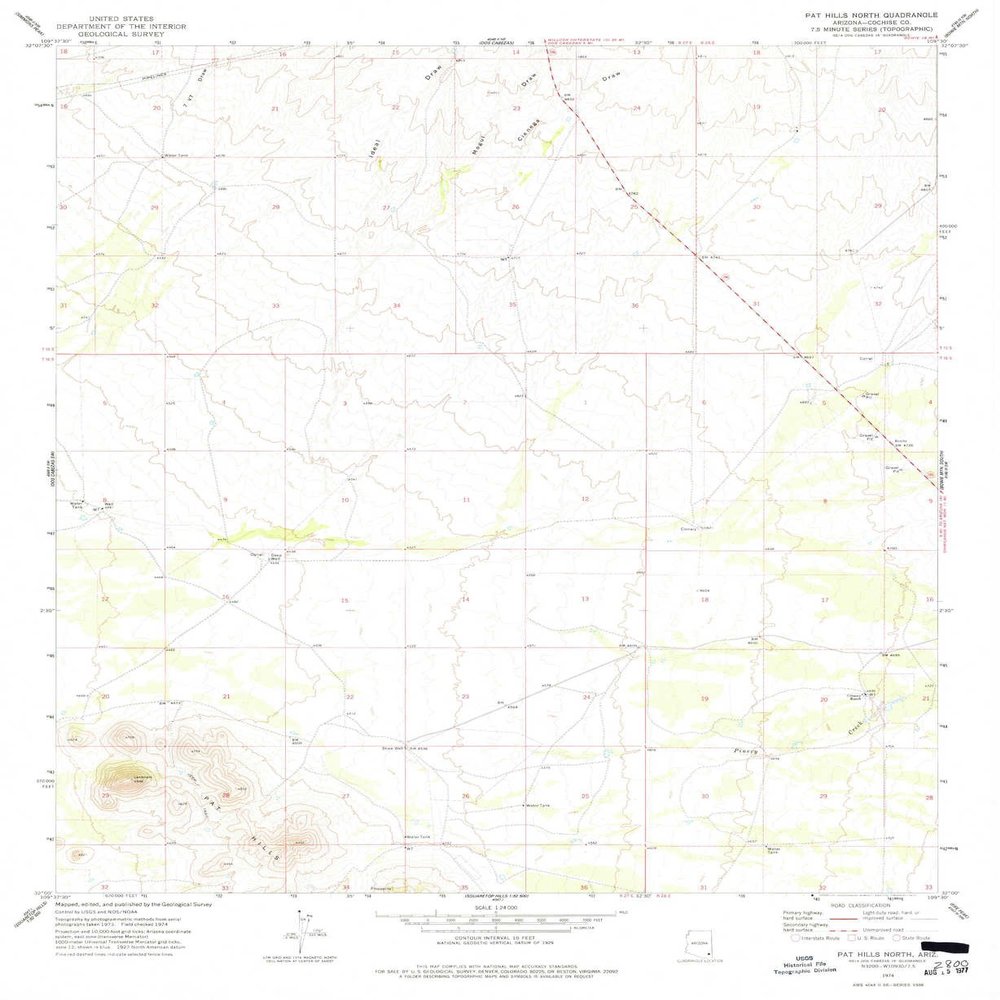YellowMaps Pat Hills North AZ topo map, 1:24000 Scale, 7.5 X 7.5 Minute, Historical, 1974, Updated 1977, 26.8 x 22 in - Tyvek