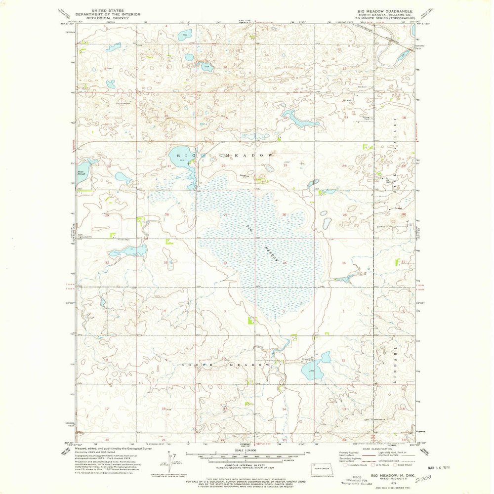 Big Meadow ND topo map, 1:24000 Scale, 7.5 X 7.5 Minute, Historical, 1974, Updated 1978, 27.1 x 22.2 in - Tyvek