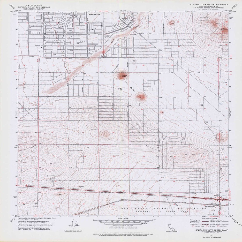 YellowMaps California City South CA topo map, 1:24000 Scale, 7.5 X 7.5 Minute, Historical, 1973, Updated 1976, 27 x 21.4 in - Tyvek