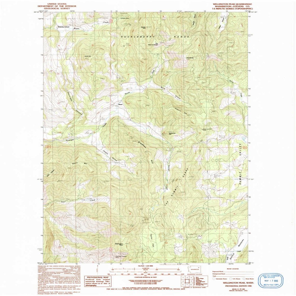 Wellington Peak WA topo map, 1:24000 Scale, 7.5 X 7.5 Minute, Historical, 1985, Updated 1993, 27.1 x 22.2 in - Tyvek