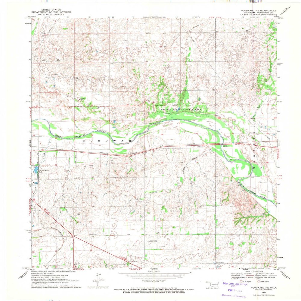 YellowMaps Woodward NE OK topo map, 1:24000 Scale, 7.5 X 7.5 Minute, Historical, 1969, Updated 1971, 27.4 x 22.5 in - Tyvek